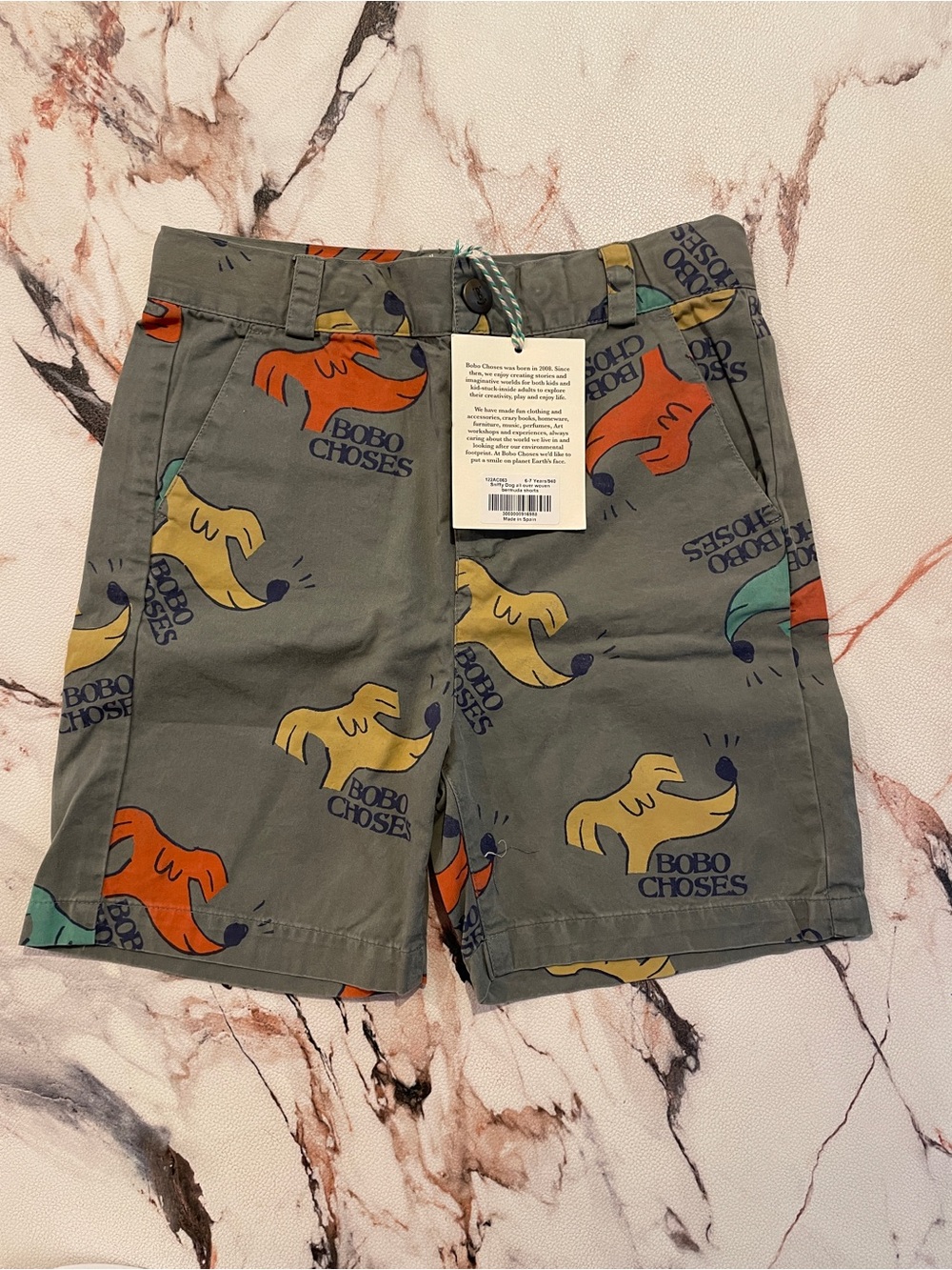 Bobo Choses Olive Shorts with Multicolor Dog Prints 6-7